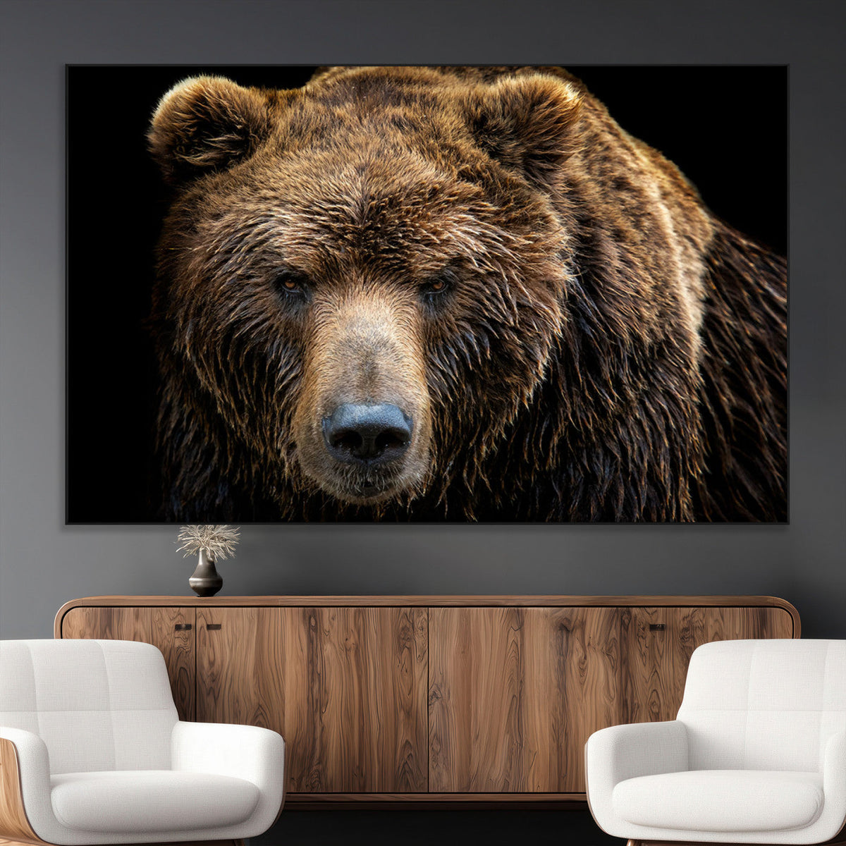 Grizzly Brown Bear Canvas Wall Art, Wildlife Animal Canvas