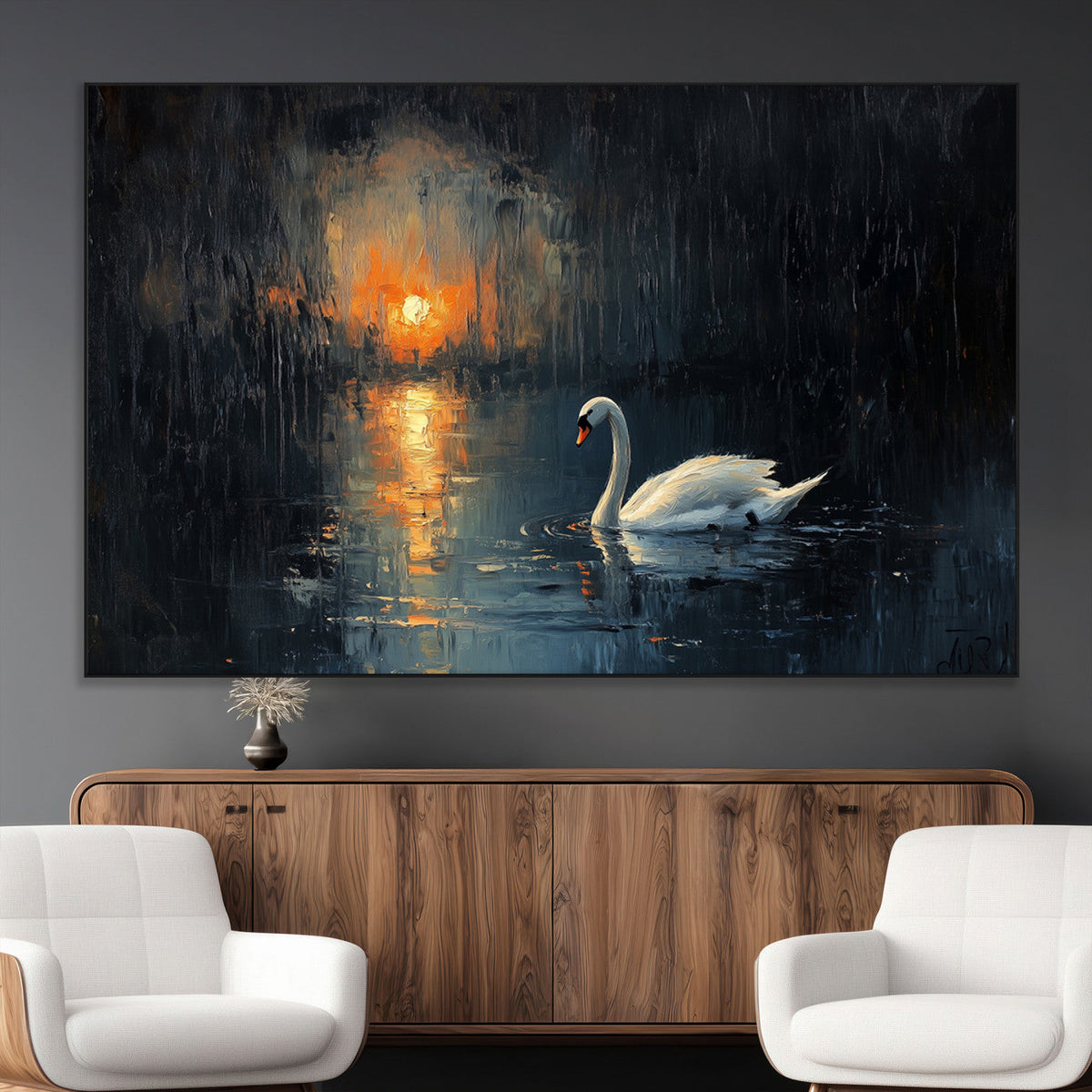 Abstract Swan on Water Wall Art Canvas Print - Elegant