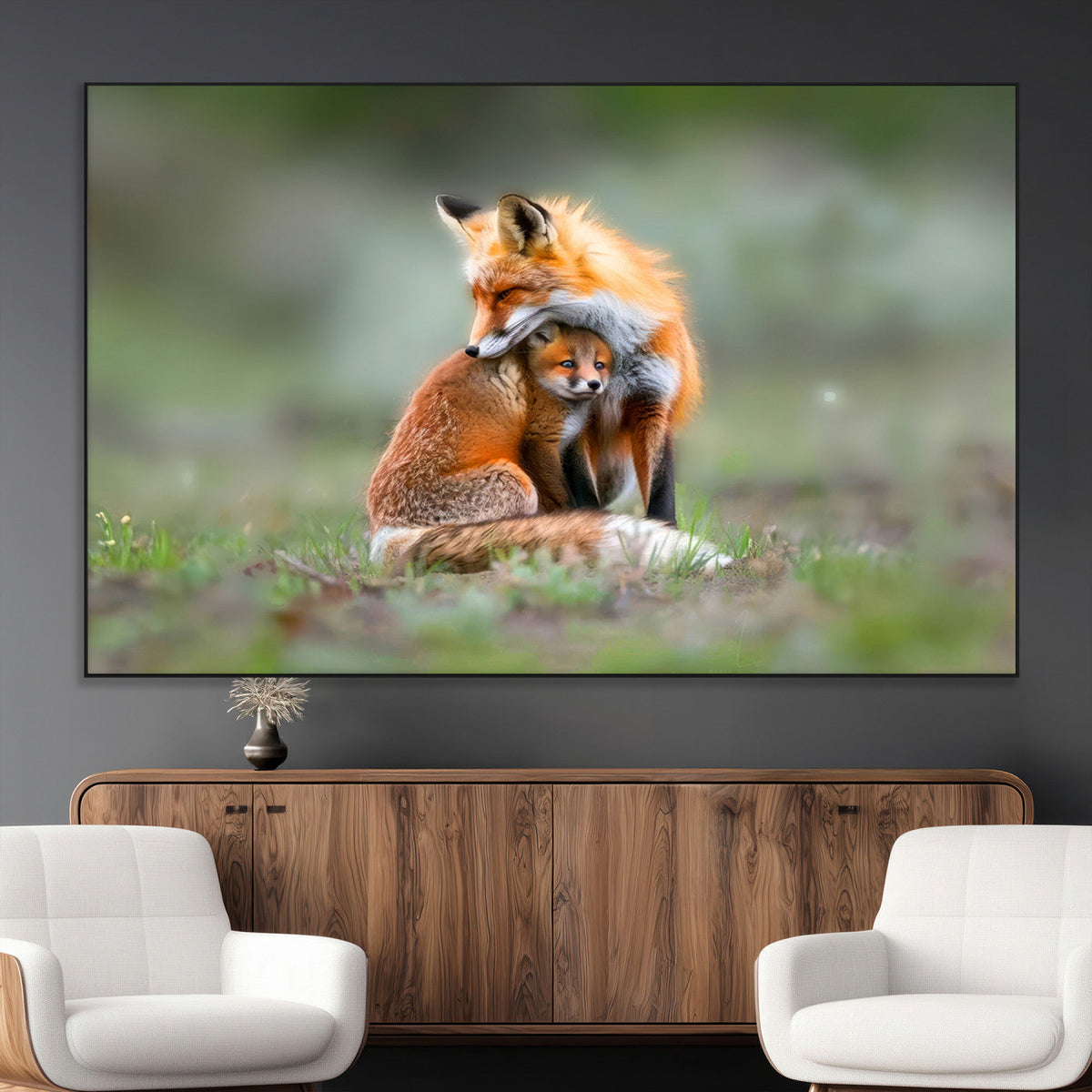 Heartwarming Fox and Baby Cub Wall Art | Ready to Hang