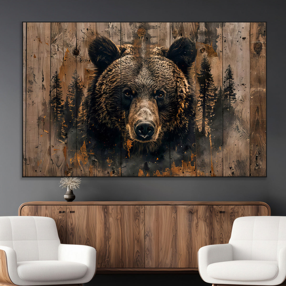 Rustic Grizzly 399 Wall Art | Triptych Canvas Print | Rustic
