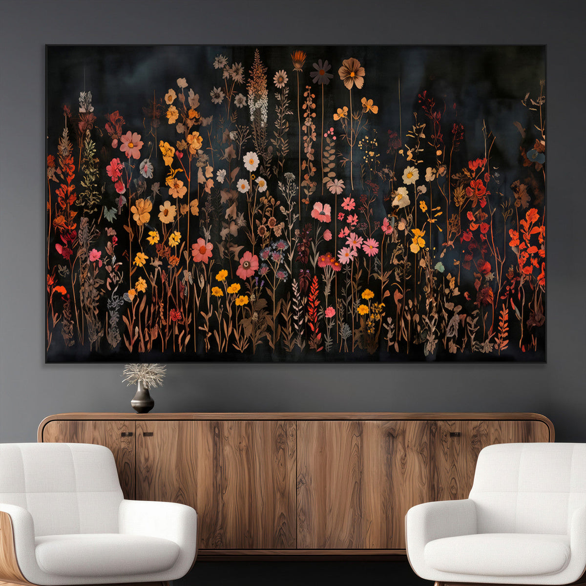 Large Floral Painting Print Illustration Flowers Canvas Wall