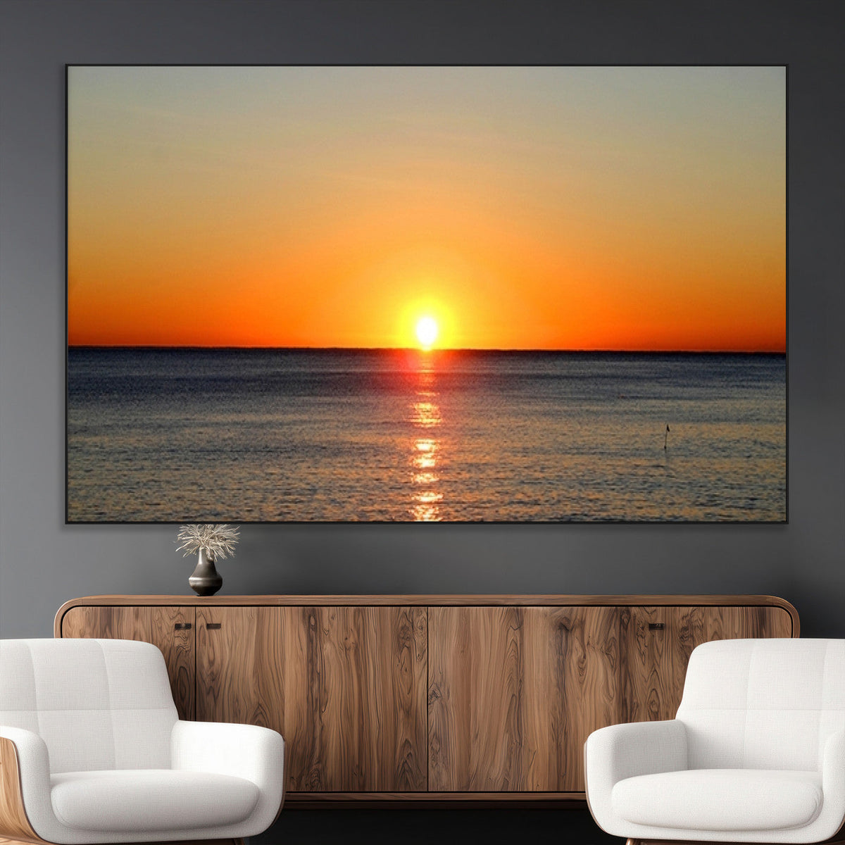 Golden Horizon Sunset Over Ocean Wall Art Canvas Print –