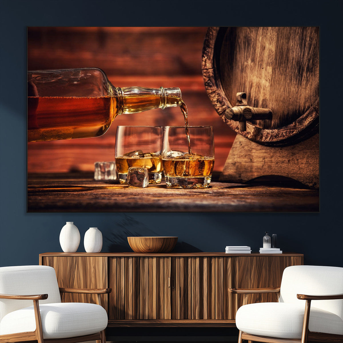 Whiskey and Cigar Canvas Wall Art | 3 Panel Bar Room Decor