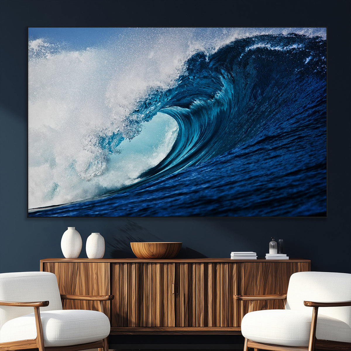 Ocean Wave at Sunset Canvas Art, Large Wall Print of Vibrant