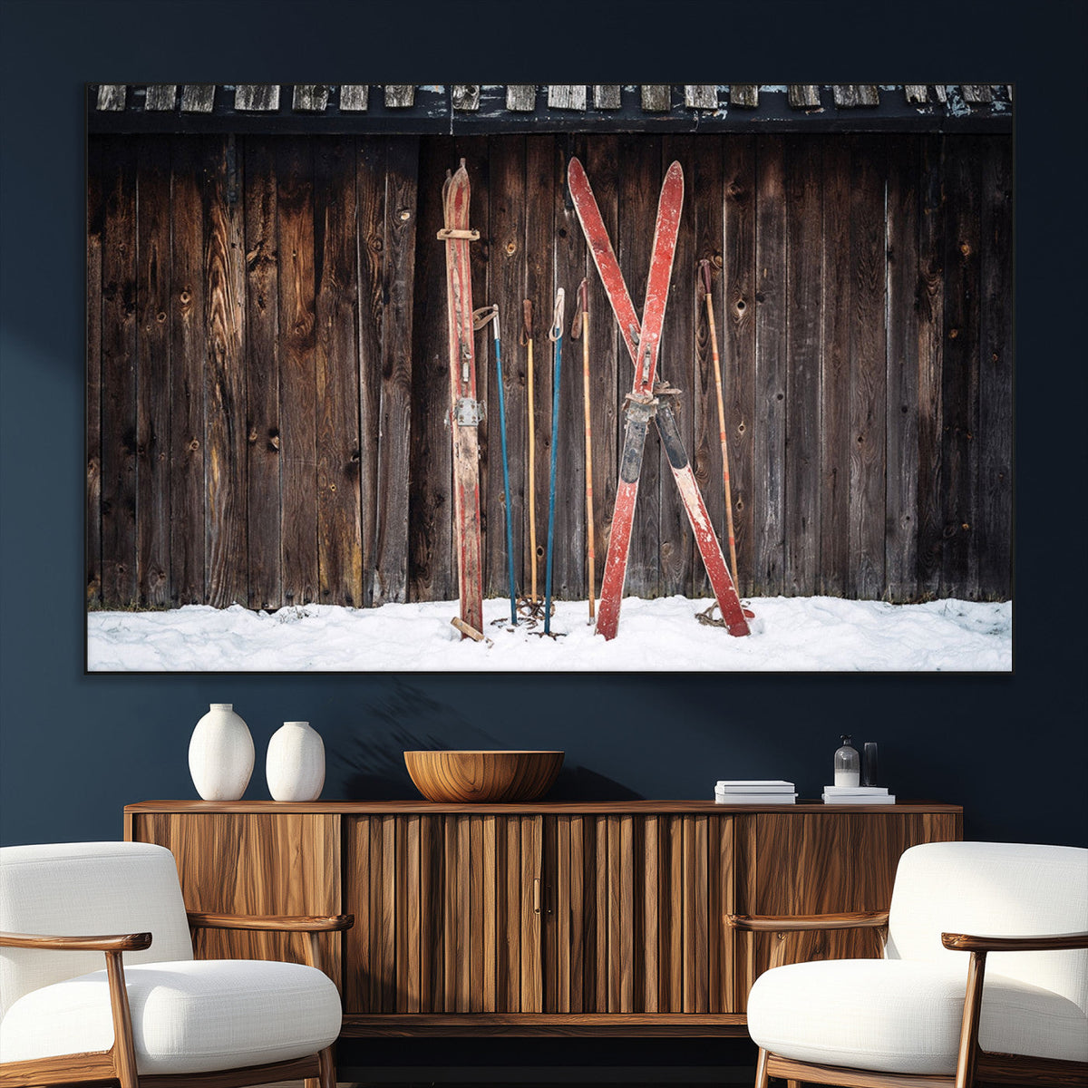 Vintage Ski Gear Canvas Print, Vintage Ski Gear Against