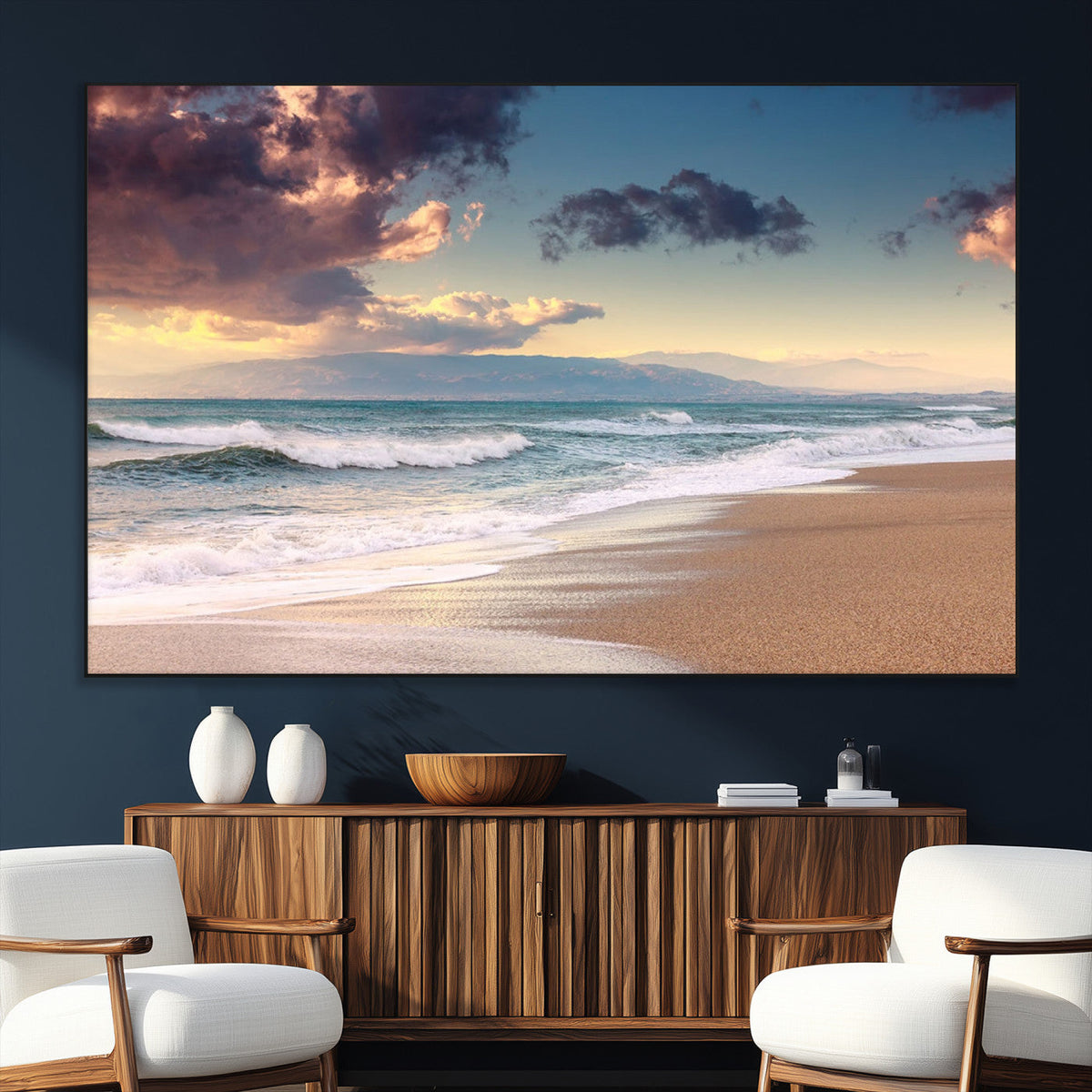 Cloudy Weather Beach Sunset Canvas Print | Sunrise Wall Art