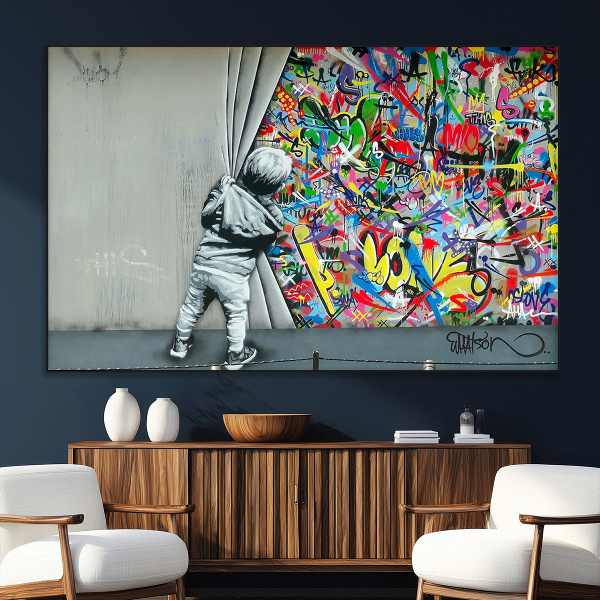 Banksy Colorful Street Graffiti Canvas Wall Art Print,