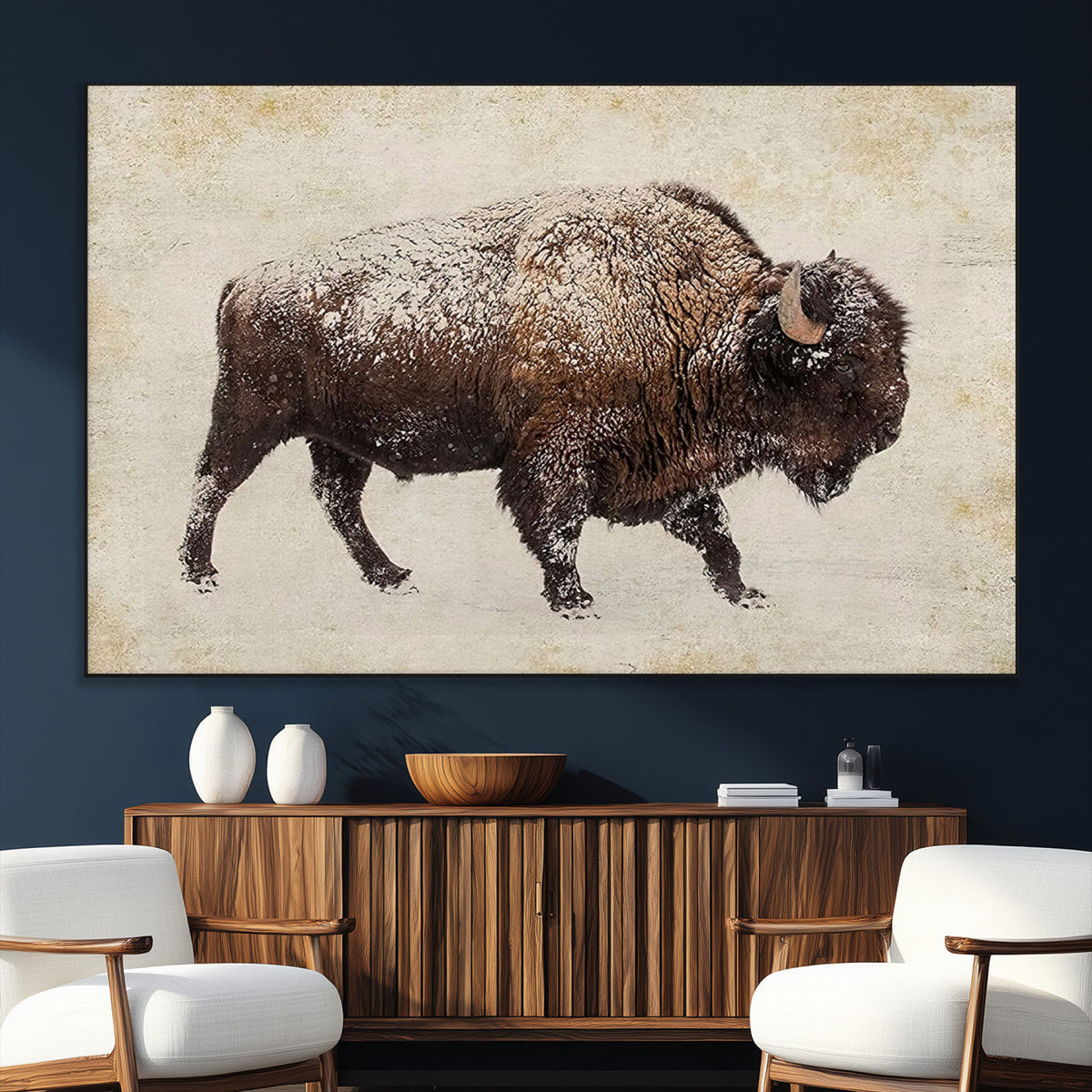 Buffalo Wall Art, Western Bison Canvas Print, Rustic Buffalo
