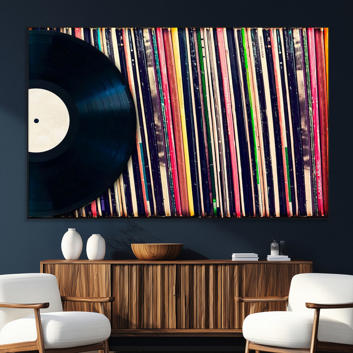 Vinyl Record and Album Collection Canvas Wall Art - Retro