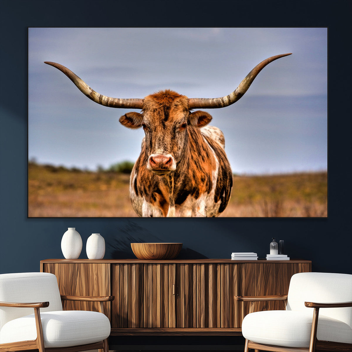 Texas Longhorn Wall Art Print, Framed Longhorn Cow Wall Art