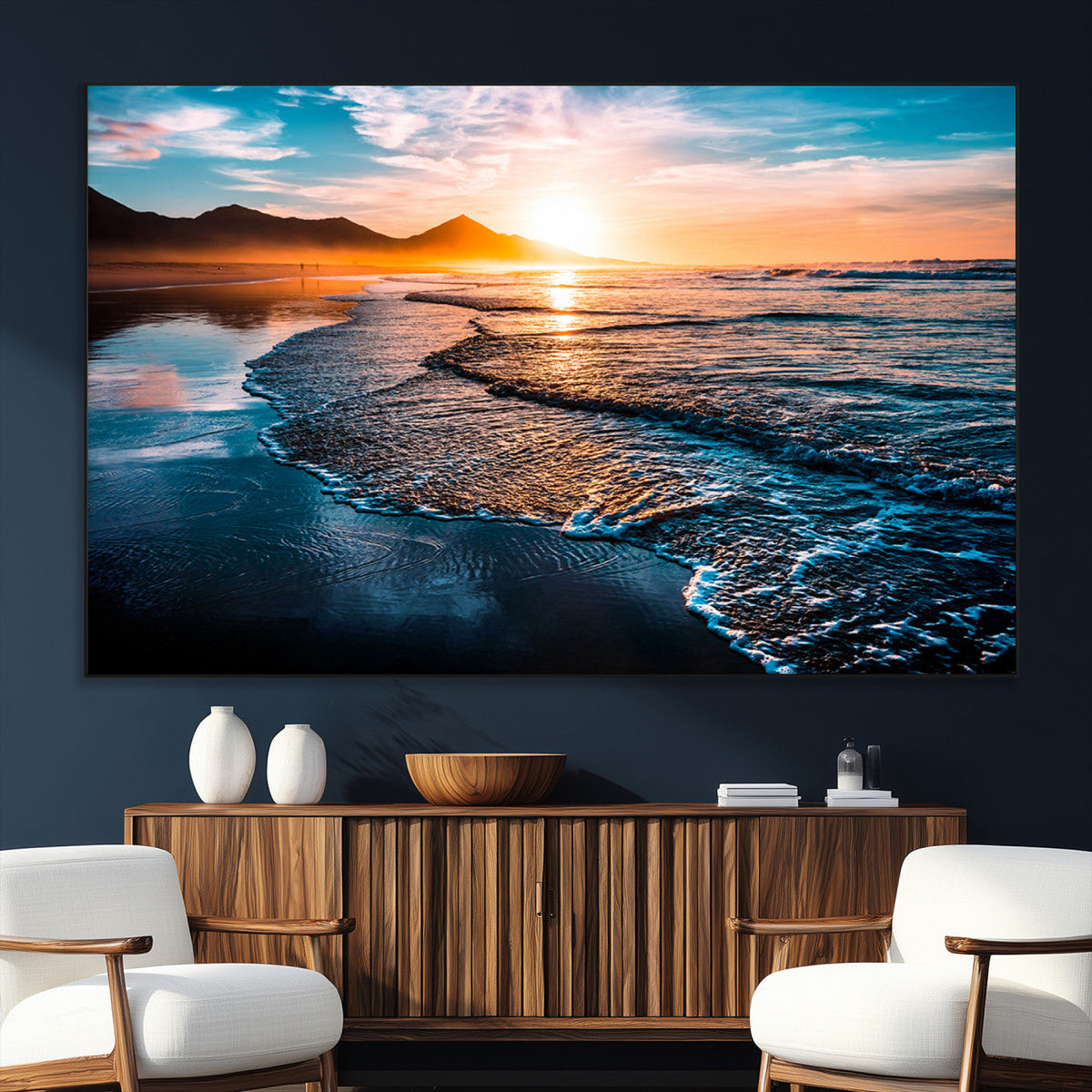 Sunset Beach Ocean Canvas Wall Art – Tranquil Ocean