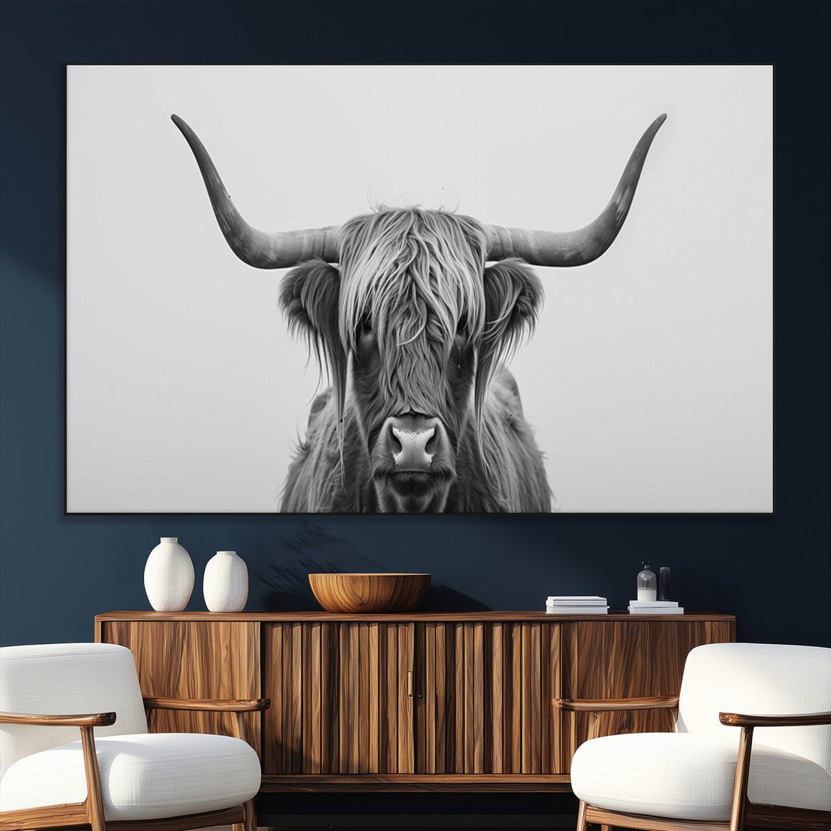 Farmhouse Longhorn Wall Art Canvas Print, Longhorn Texas