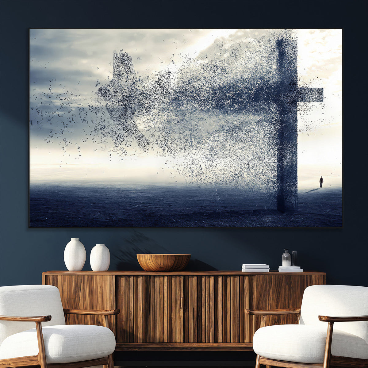 Jesus and the Fading Cross Wall Art Print – Symbol of Faith,