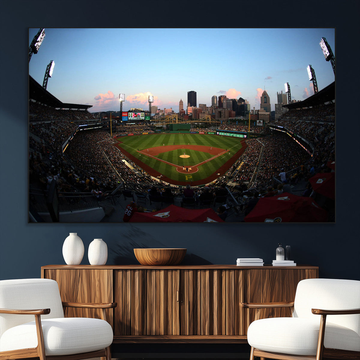 PNC Park Evening Game Triple Canvas Wall Art - Pittsburgh
