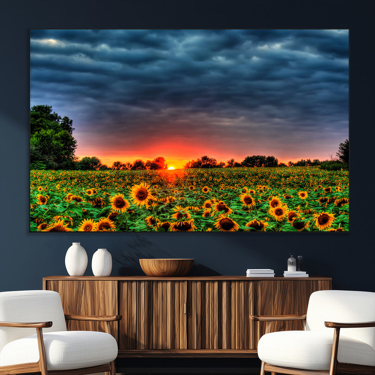 Golden Sunflower Field at Sunset – Breathtaking Sky and