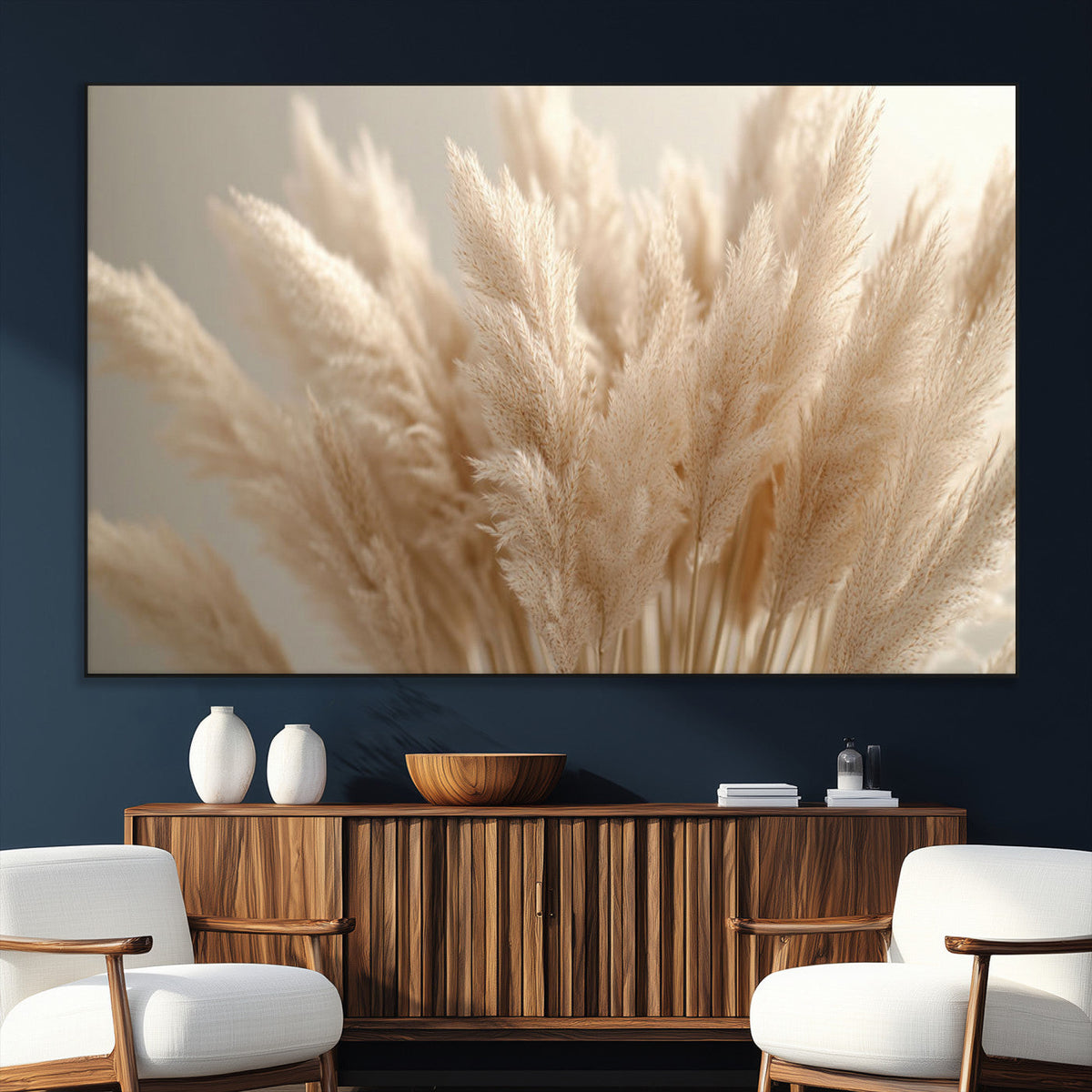 Pampas Grass Canvas Wall Art - Elegant Neutral Decor for