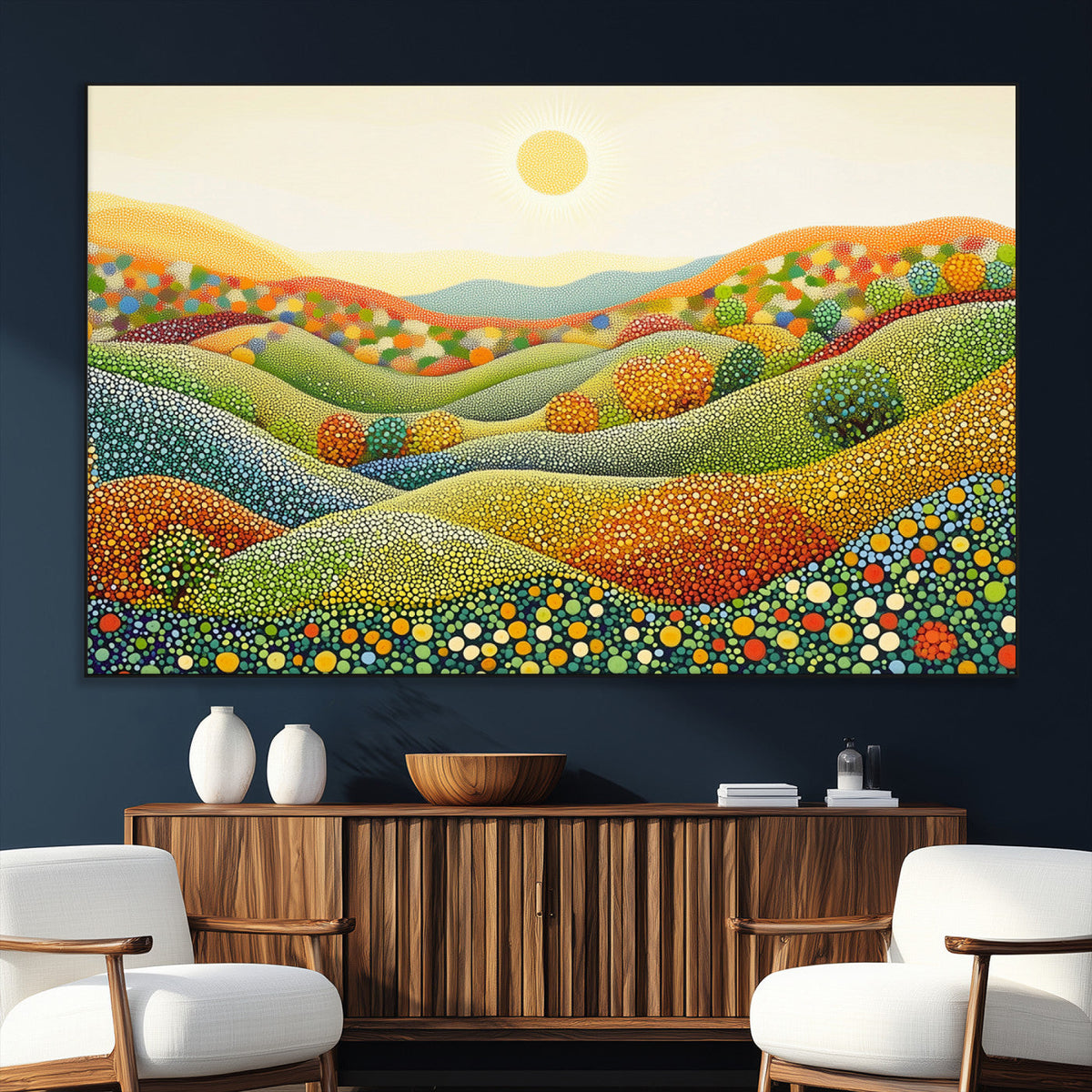 YAYOI KUSAMA Wall Art - Colorful Dot Art Landscape Canvas,