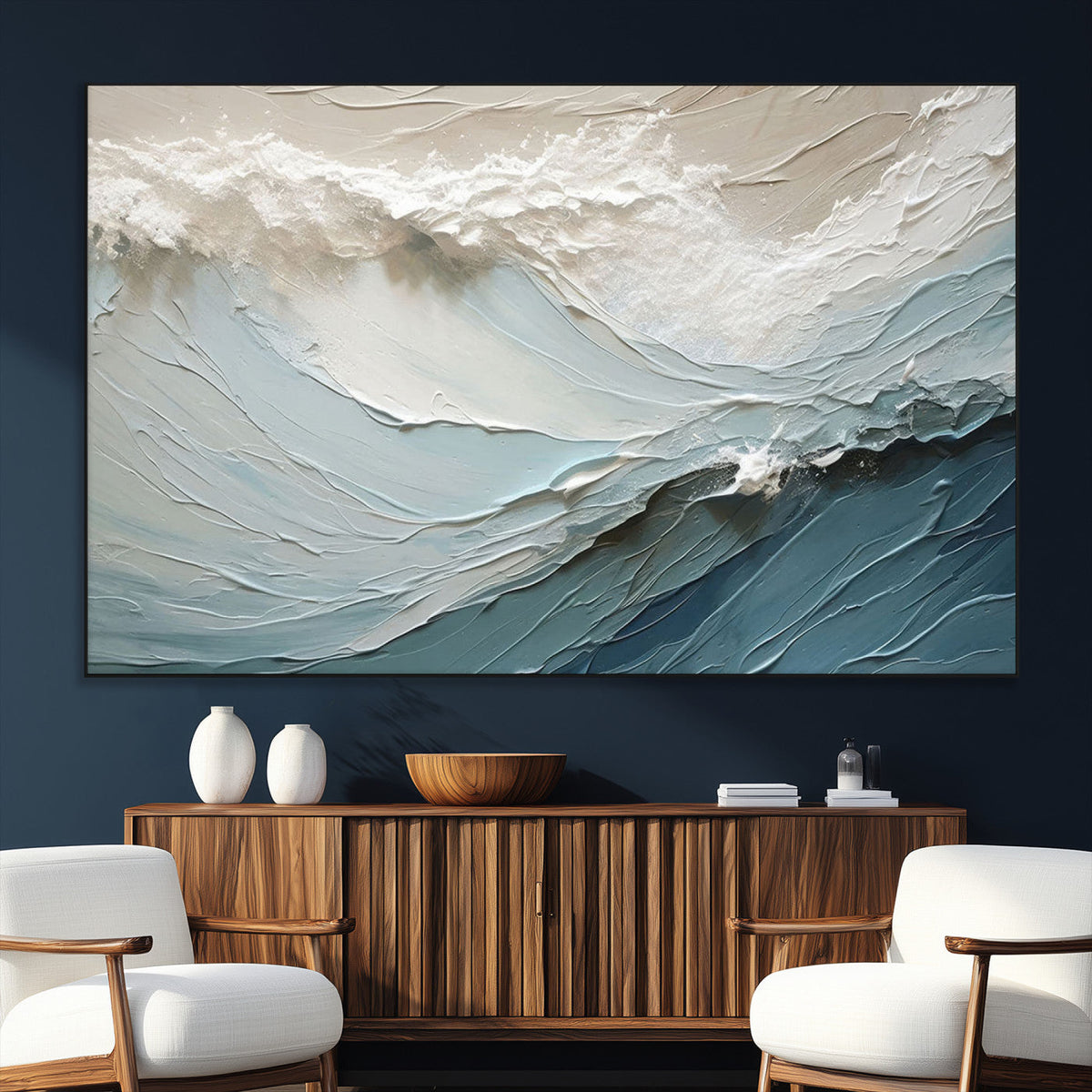 Waves Abstract Wall Art Print, Modern Framed Abstract Canvas