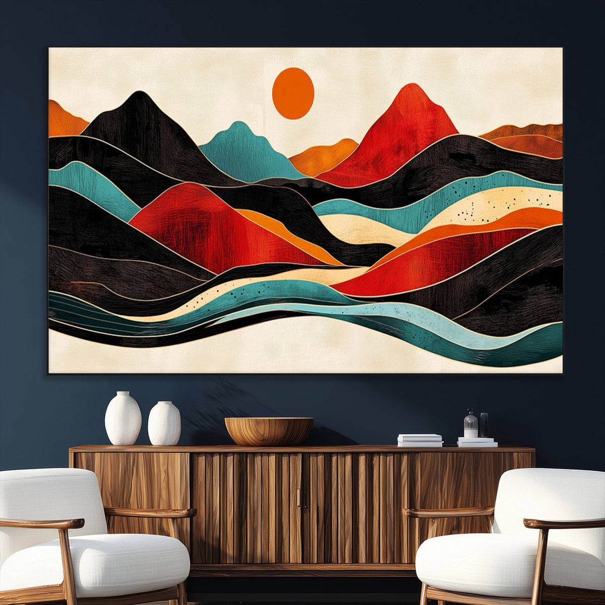 Western Wall Decor - Large Triptych Mountain Canvas - Boho