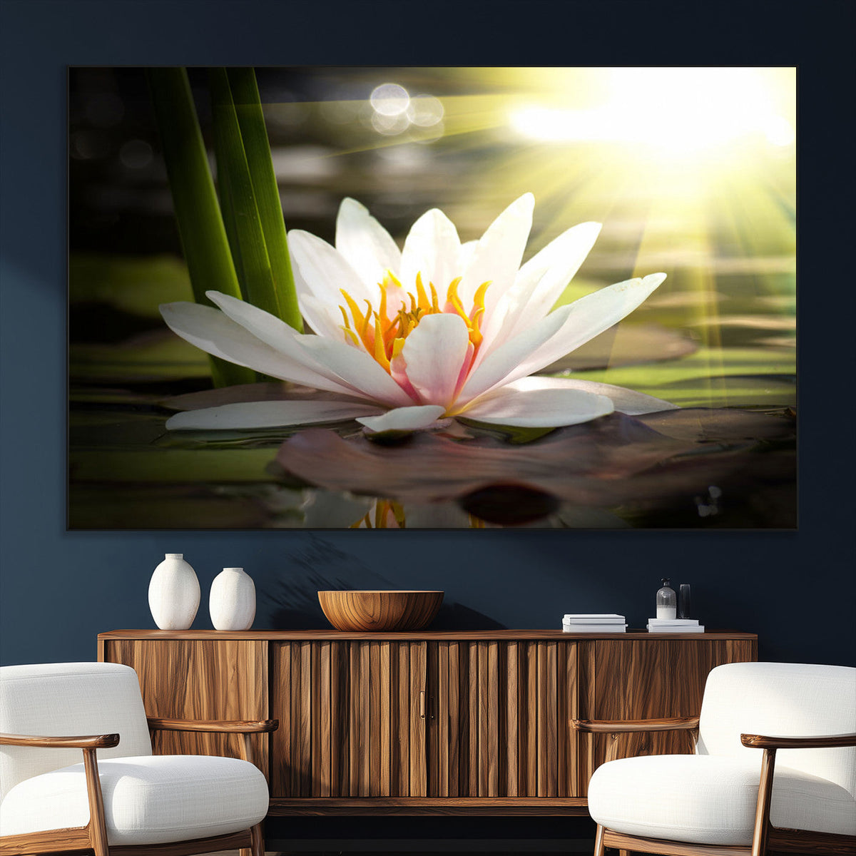 Lotus Flower Wall Art Canvas Print, Water Lily Large Wall