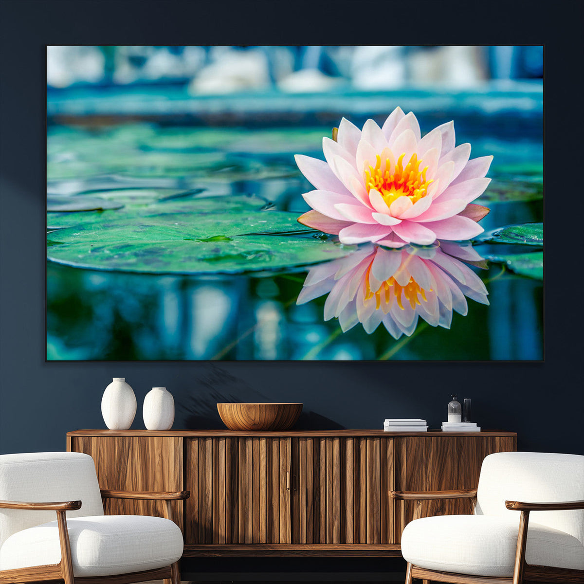 Lotus Flower Wall Art Canvas Print, Water Lily Large Wall