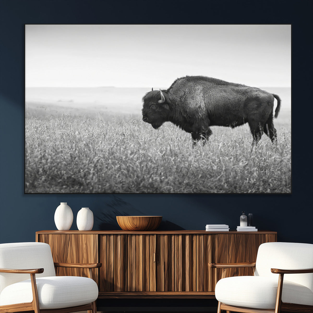 Bison Wall Art Canvas Print – Framed Rustic Wildlife Scene