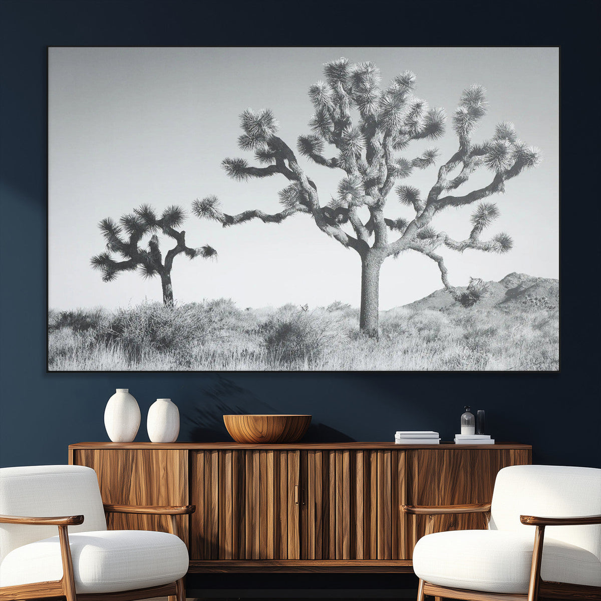 Joshua Tree Wall Art Canvas Print – Framed Black White