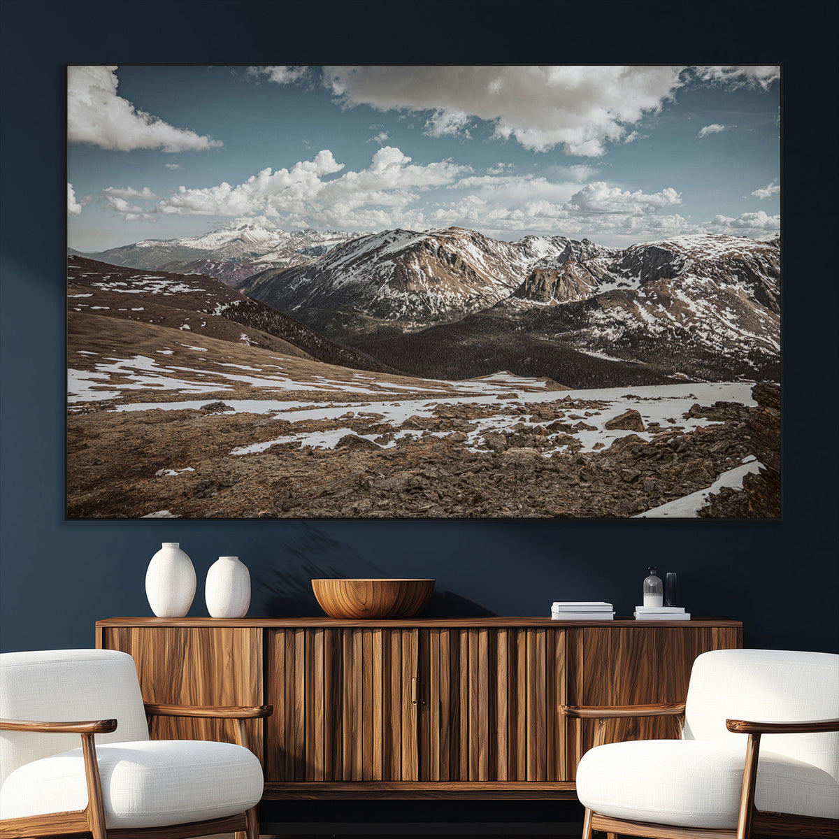 Mountain Landscape Wall Art Canvas Print – Framed Snowy