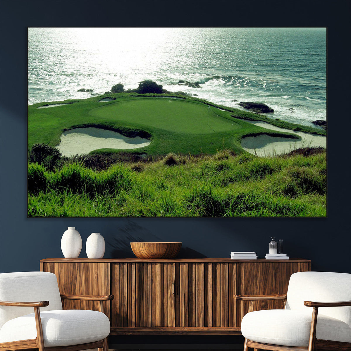 Coastal Golf Course Wall Art Canvas Print – Scenic Green