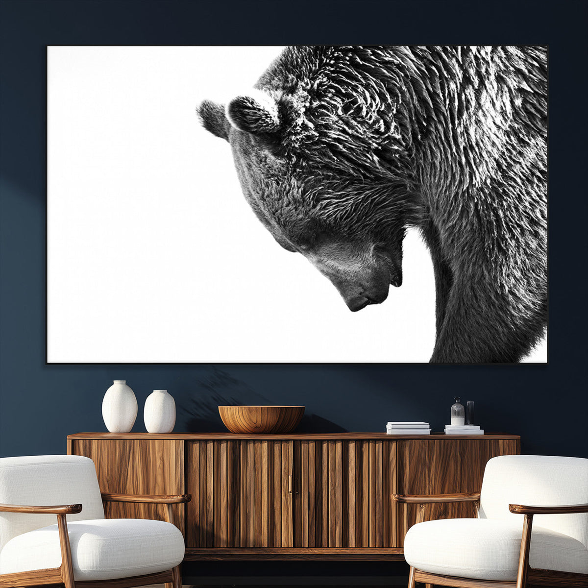 Black and White Grizzly 399 Bear Canvas Print Wall Art |