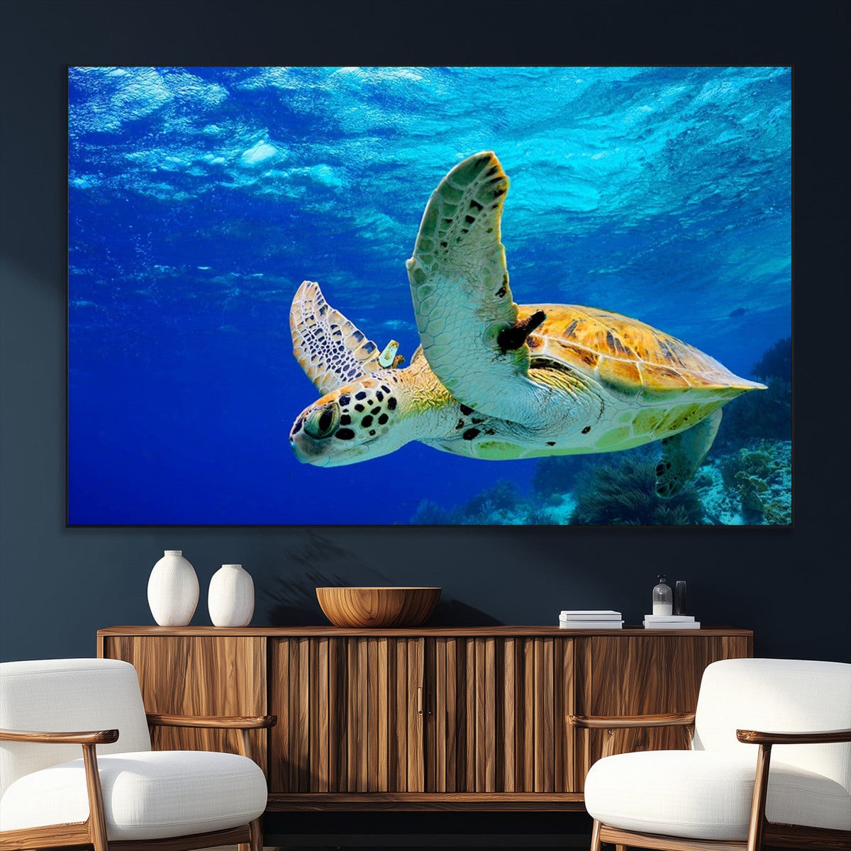 Sea Turtle Wall Art Canvas Print, Sea life in the Ocean Wall
