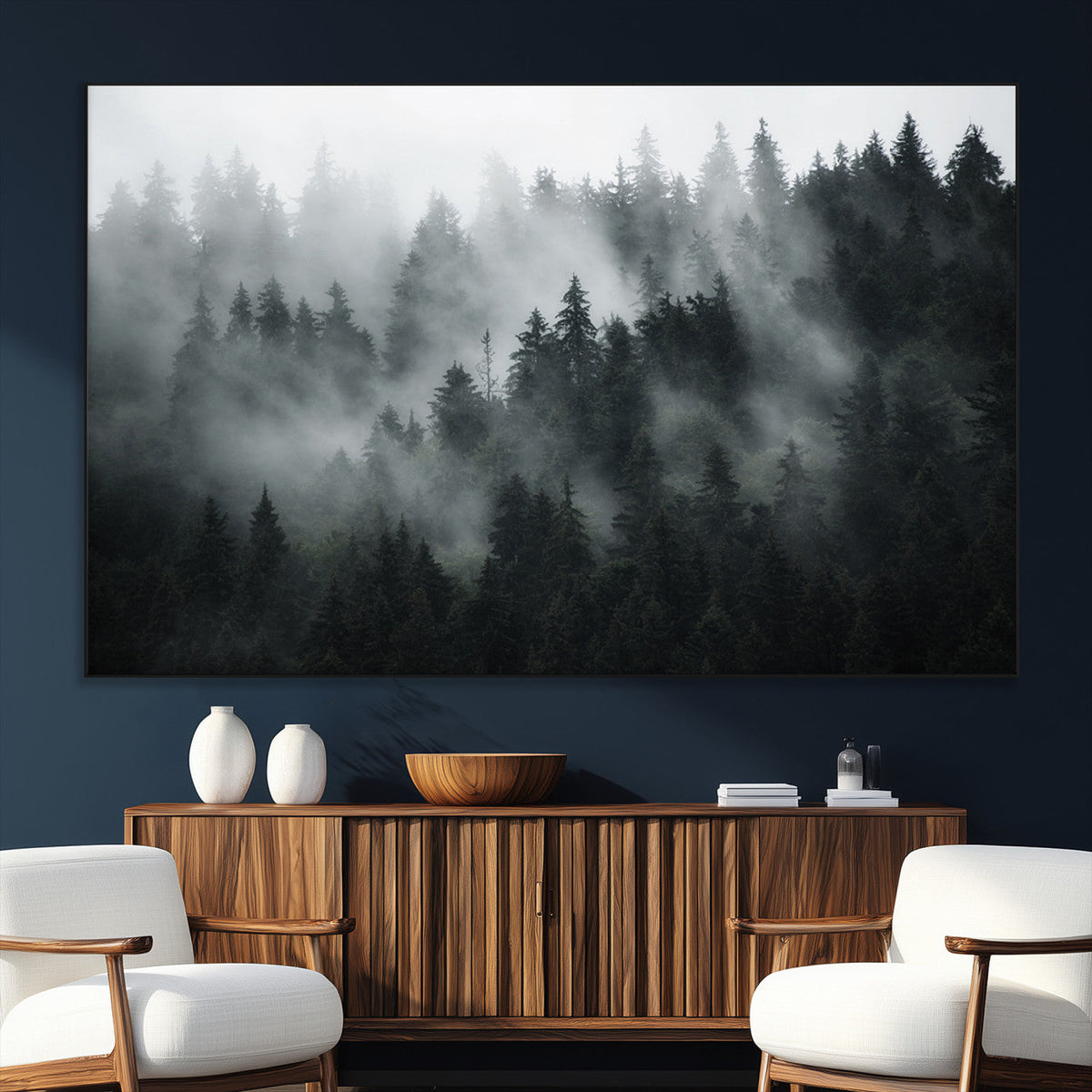 Foggy Forest Wall Art Canvas Print | 3 Panel Large Misty