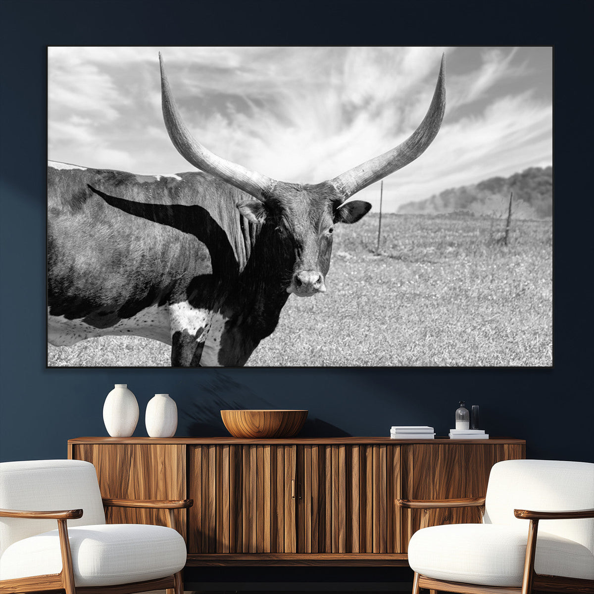 Cattle Wall Art Longhorn Cow Canvas Print
