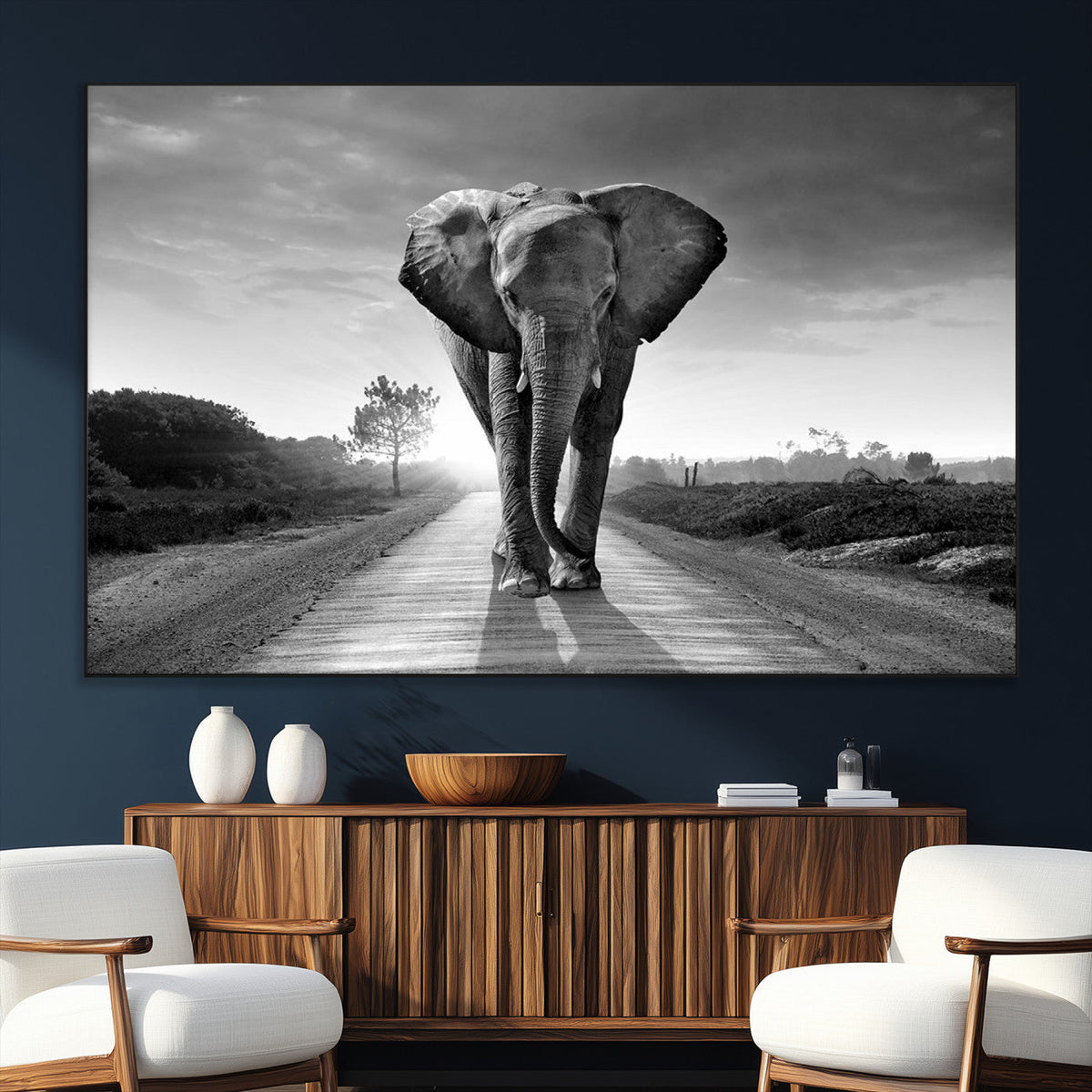 Black and White Elephant Wall Art Canvas Print
