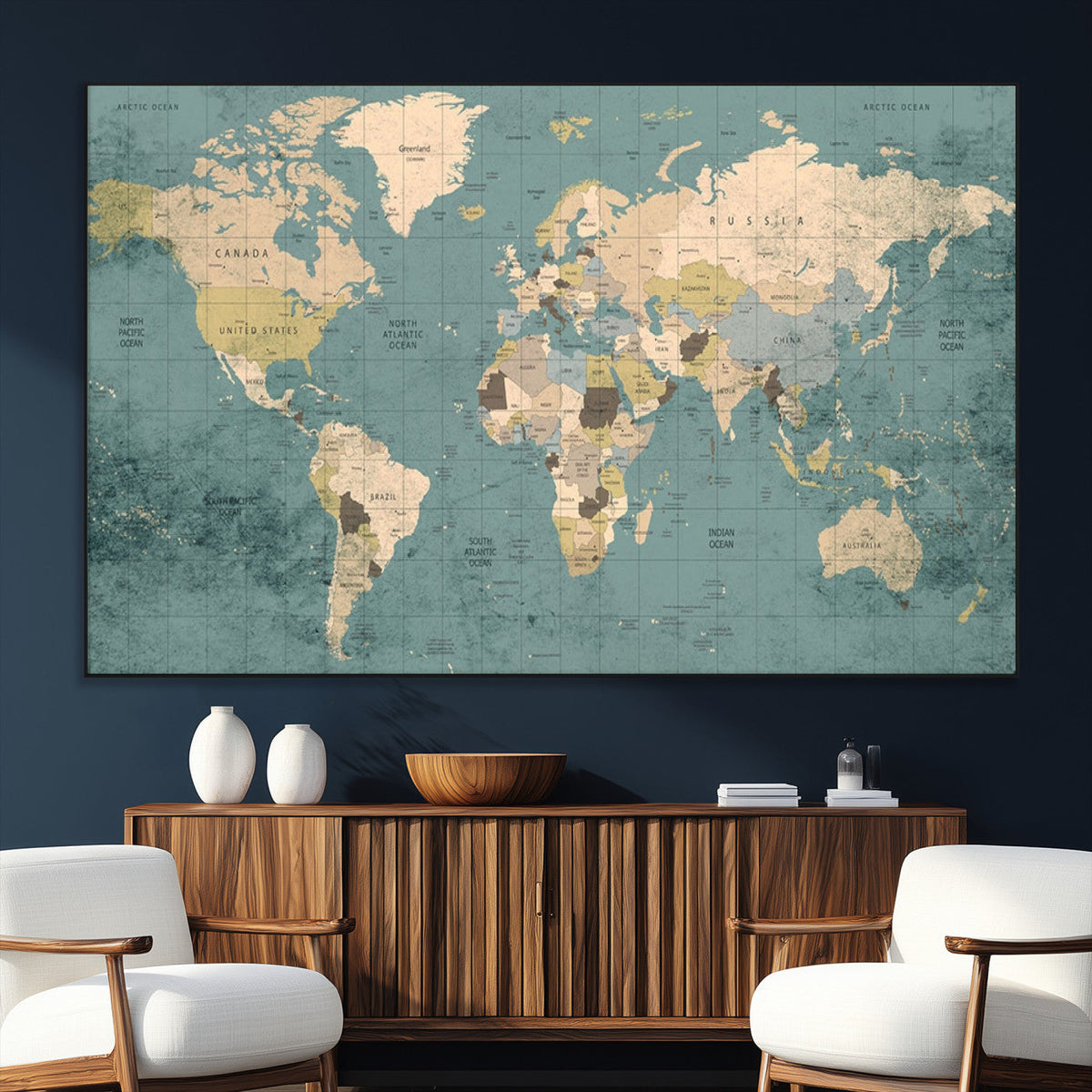 Classic World Map Canvas Print – Framed Vintage Map Wall