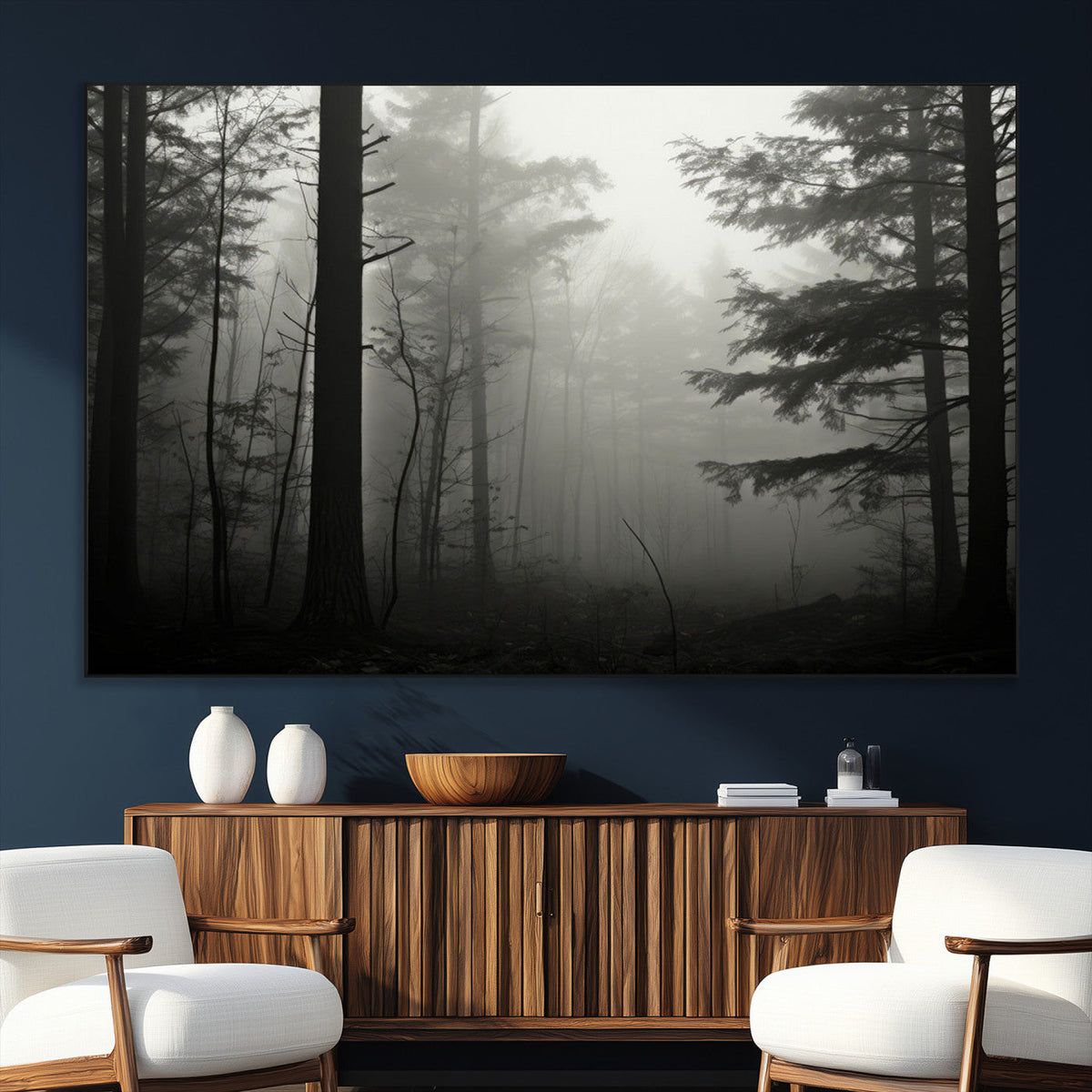 Misty Forest Wall Art Premium Canvas Print a Foggy and