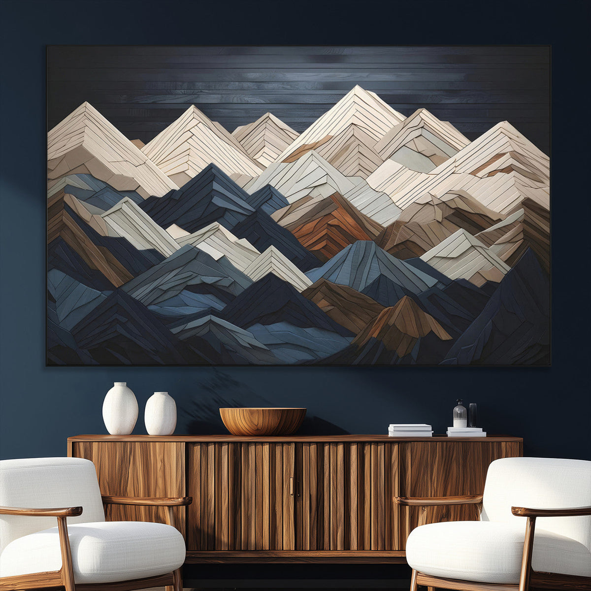 Mountain Wall Art – Modern Geometric Landscape Canvas Print,