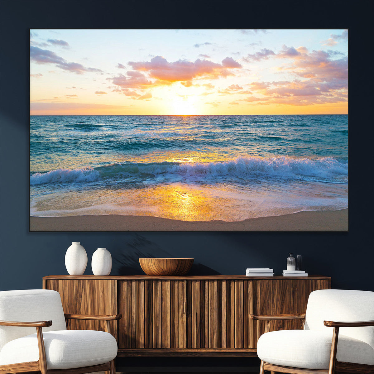 Golden Sunset Over Ocean Waves - Serene Coastal Triptych