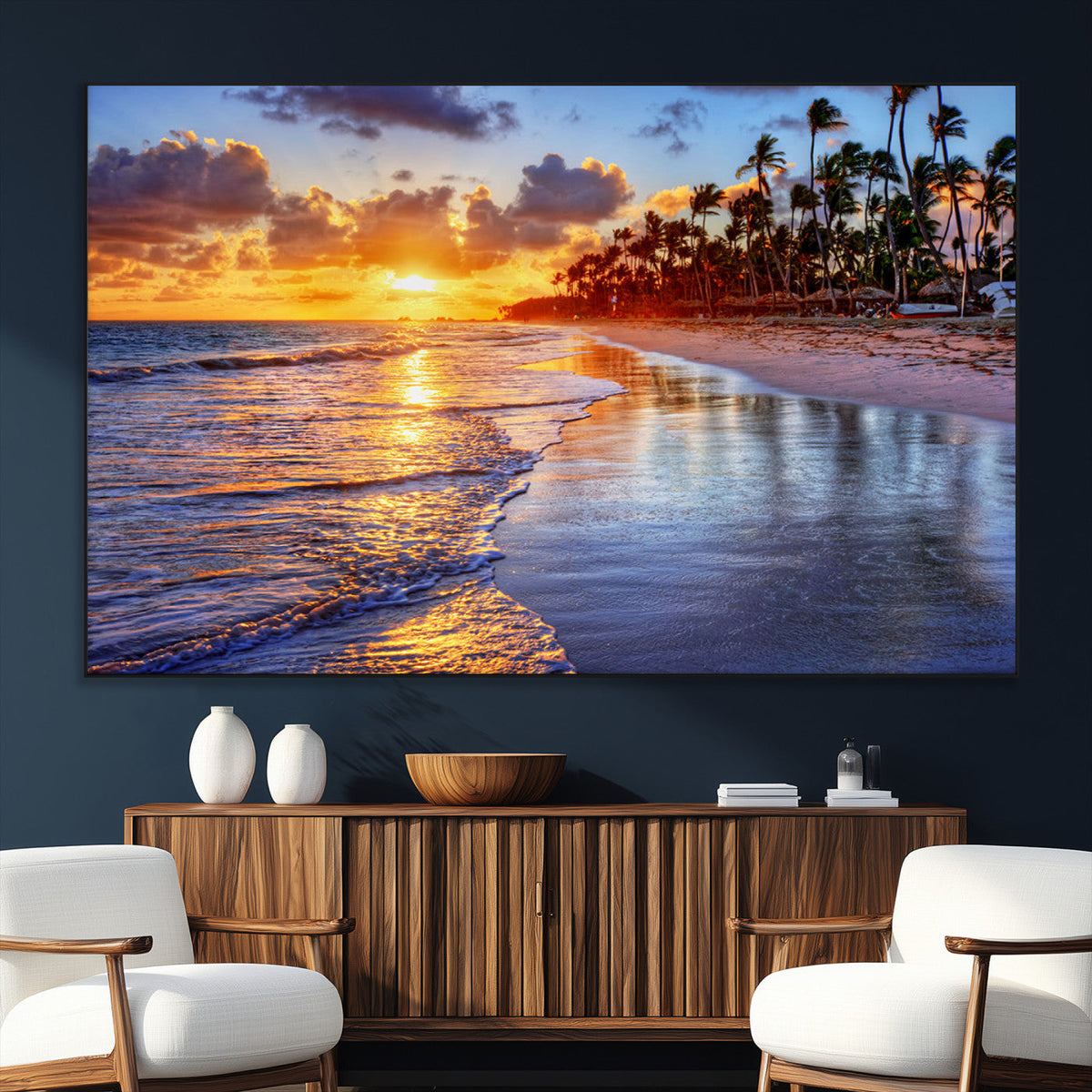 Serene Beach Sunset Wall Art Canvas- Coastal Seascape Print