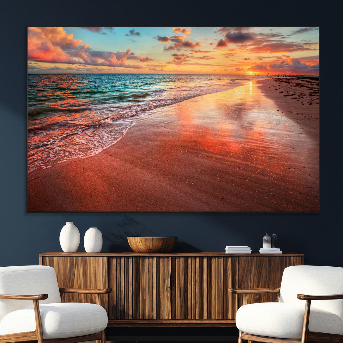 Sunset Beach Wall Art | Ocean Canvas Print | Coastal Wall