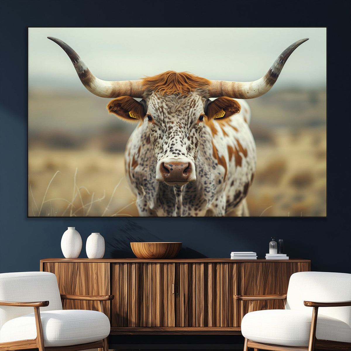 Texas Cow Longhorn Wall Art Canvas Print for Farm House Wall
