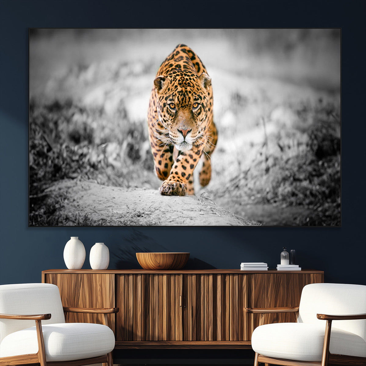 Jaguar Wall Art Canvas Print - Majestic Big Cat in Focused