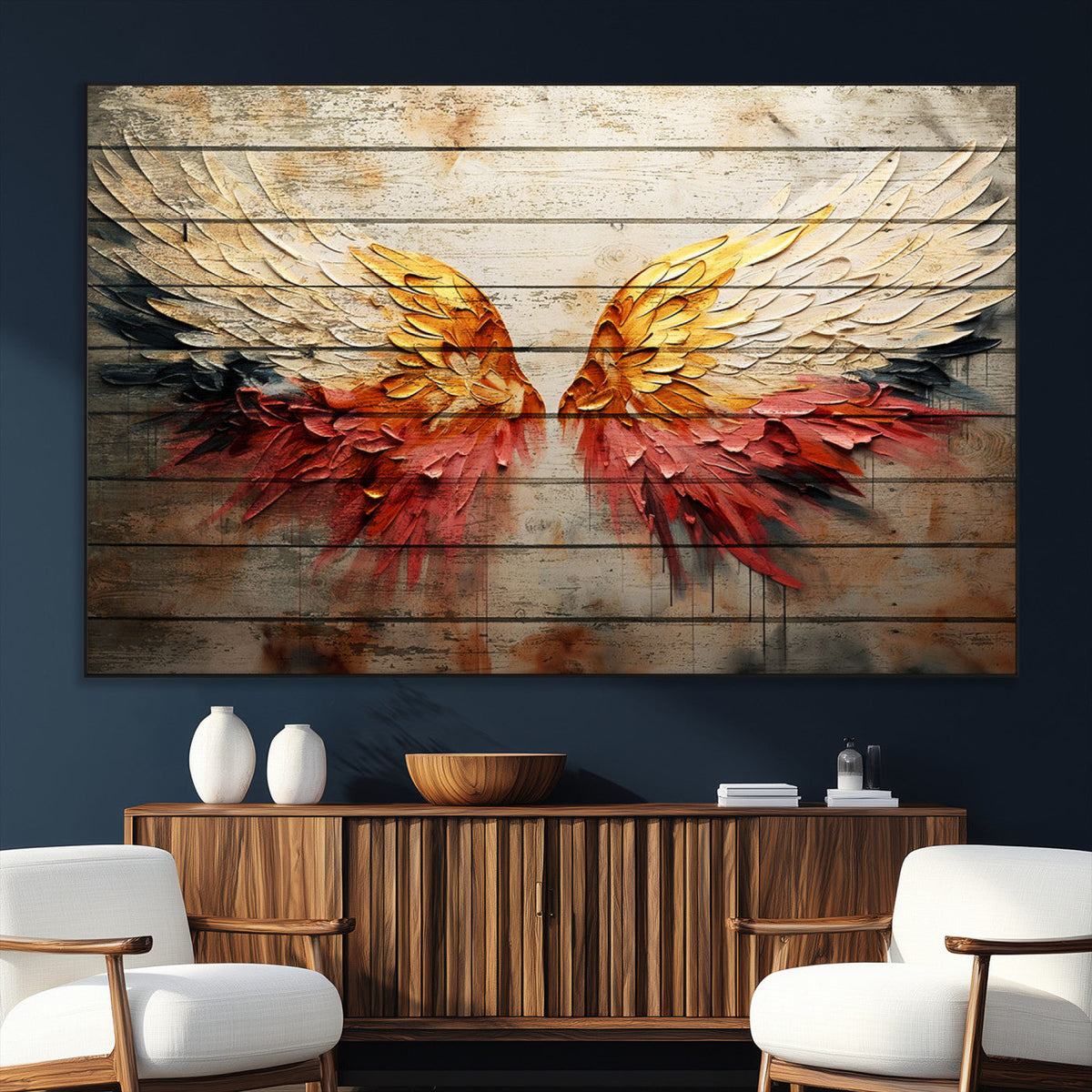 Abstract Angel Wings Canvas Wall Art – Framed and Ready to