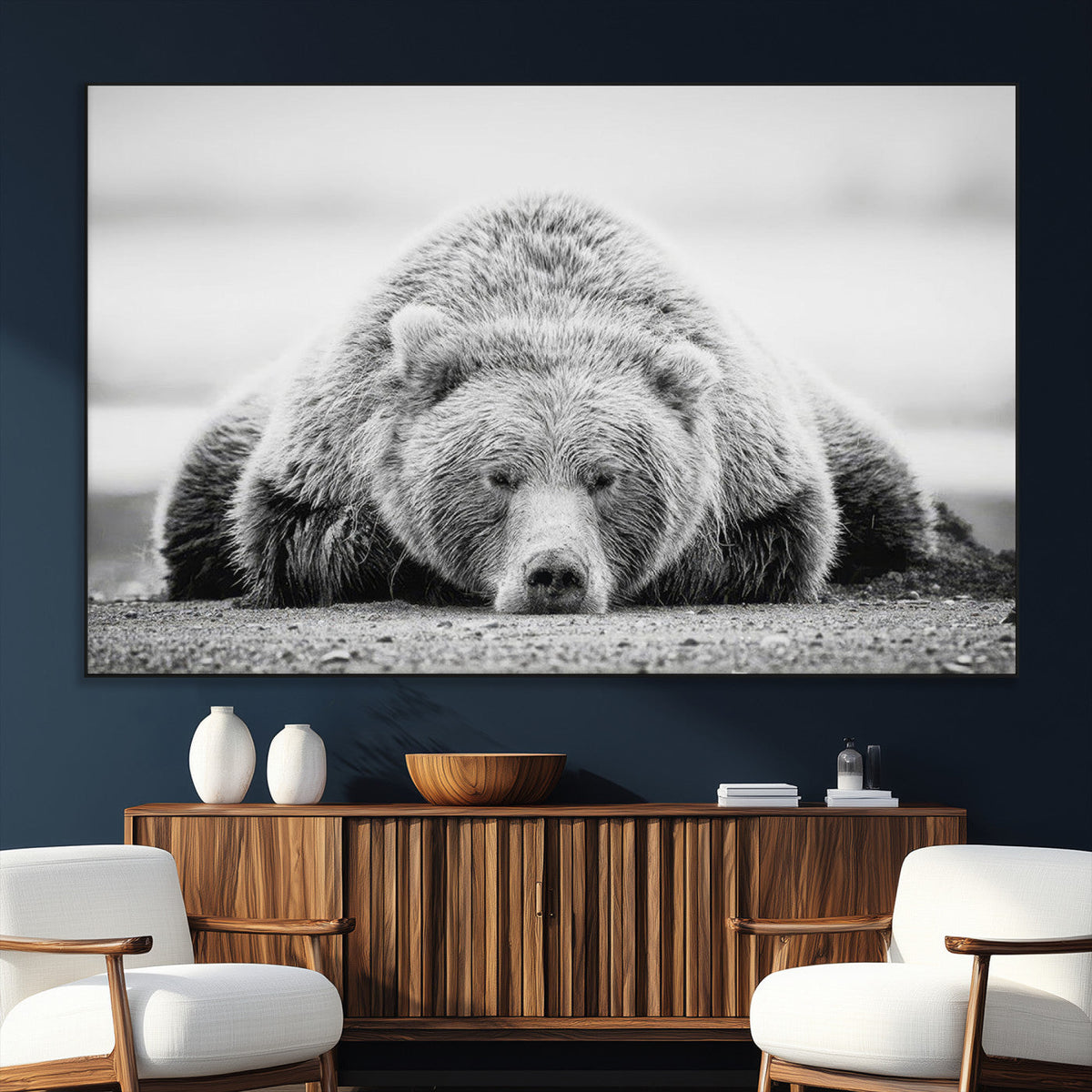 Resting Grizzly Bear Wall Art Canvas Print – Majestic Lazy