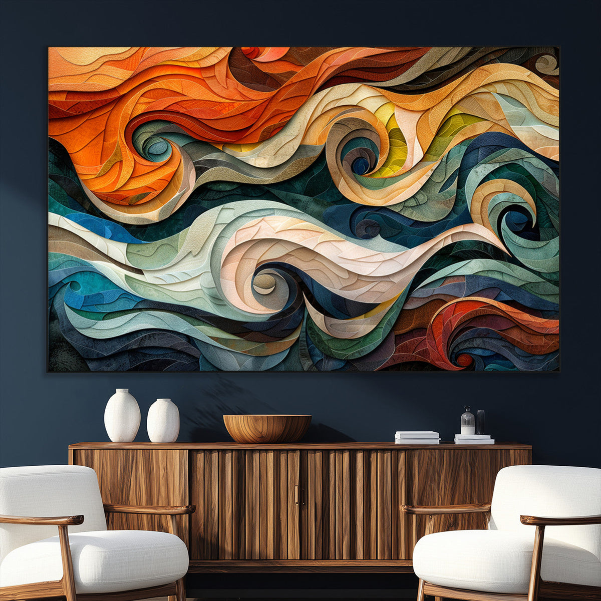 Abstract Wave Wall Art | Ready to Hang Framed Canvas Print |