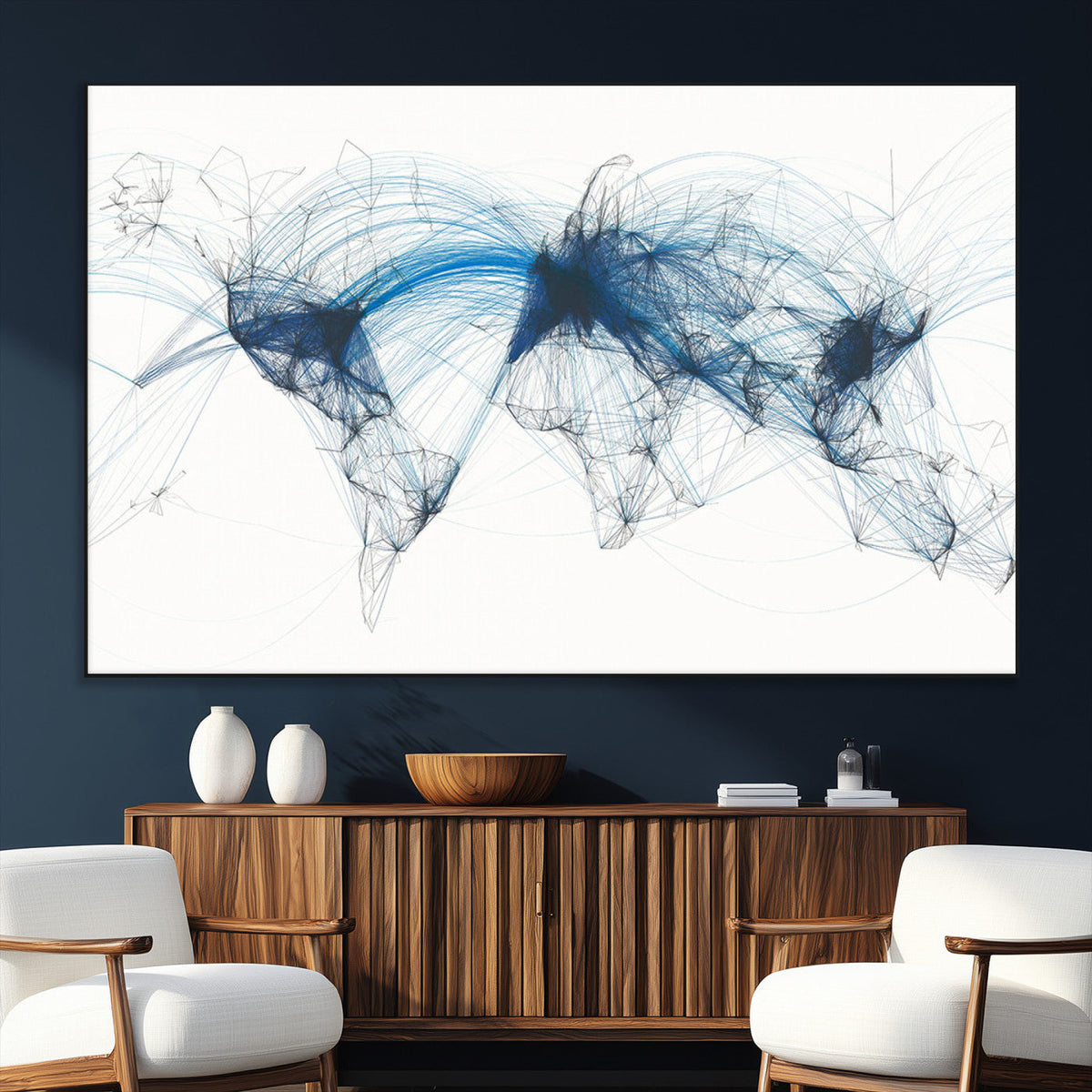Flight Route Map Wall Art Canvas Print, Abstract Air Traffic