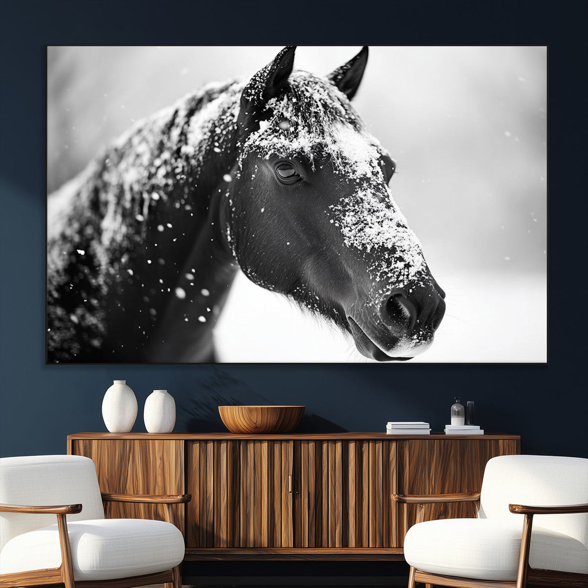 Horse Canvas Print - Winter Horse Snow Wall Art Canvas Print