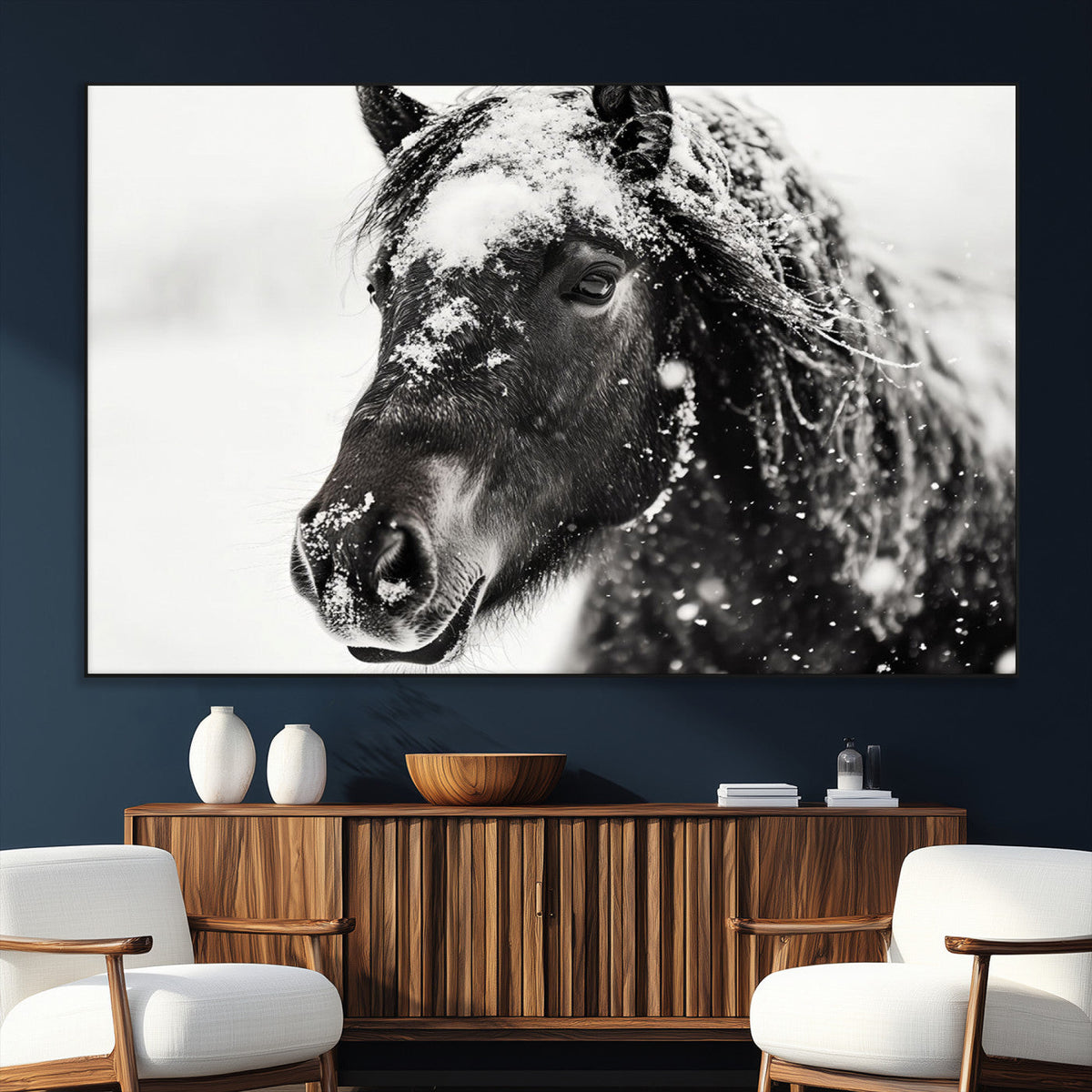 Framed Black and White Horse Wall Art | Ready to Hang and