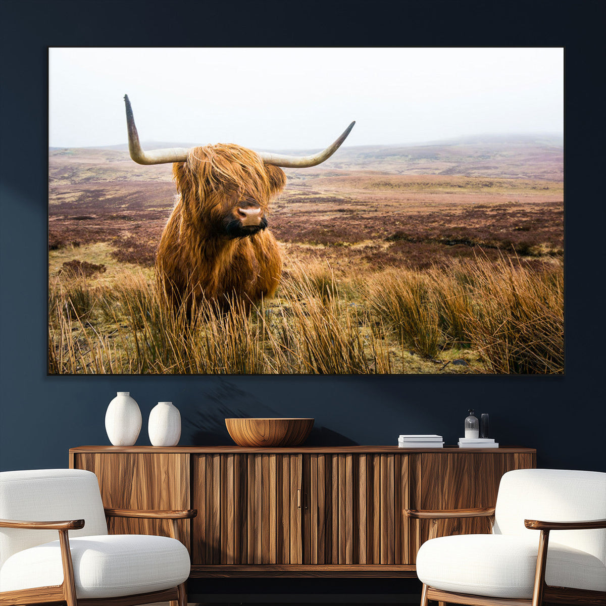 Scottish Highland Cow Canvas Wall Art – Rustic Farmhouse
