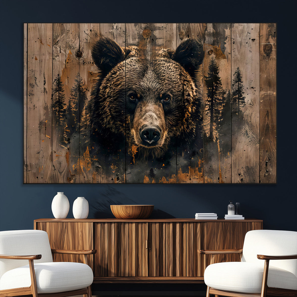 Rustic Grizzly 399 Wall Art | Triptych Canvas Print | Rustic